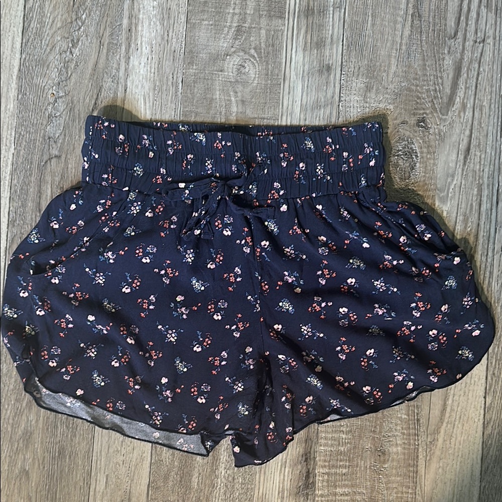 Hollister Blue High Waist Shorts with Floral Design